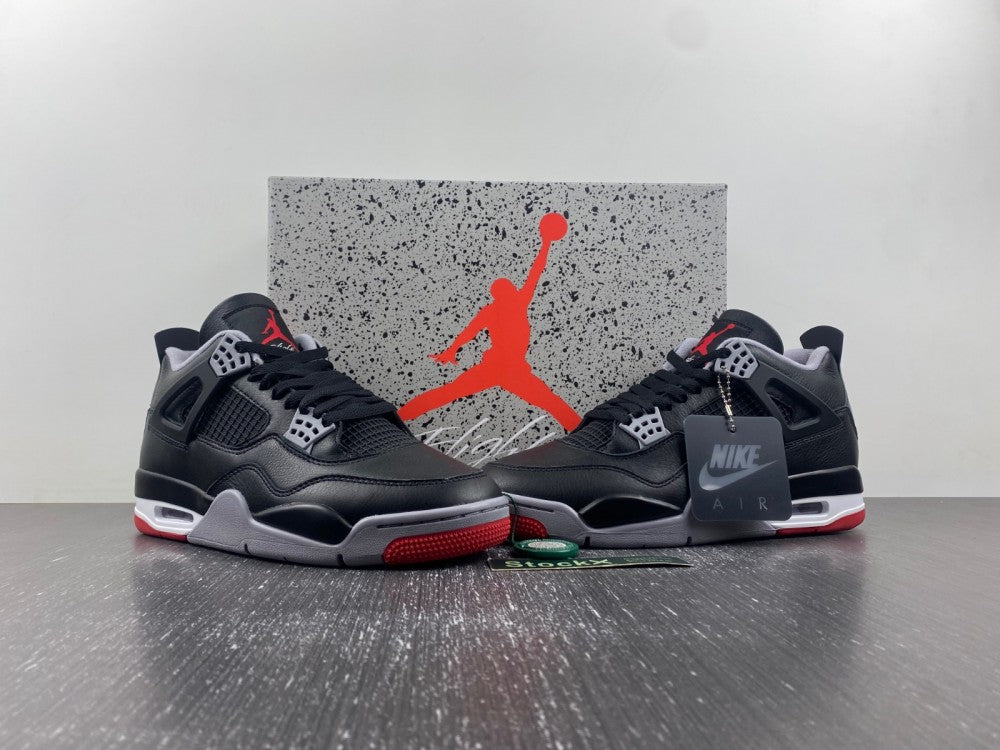 Original leather trim, Air Jordan 4 “Bred Reimagined”, black, grey, and red leather, style code FV5029-006