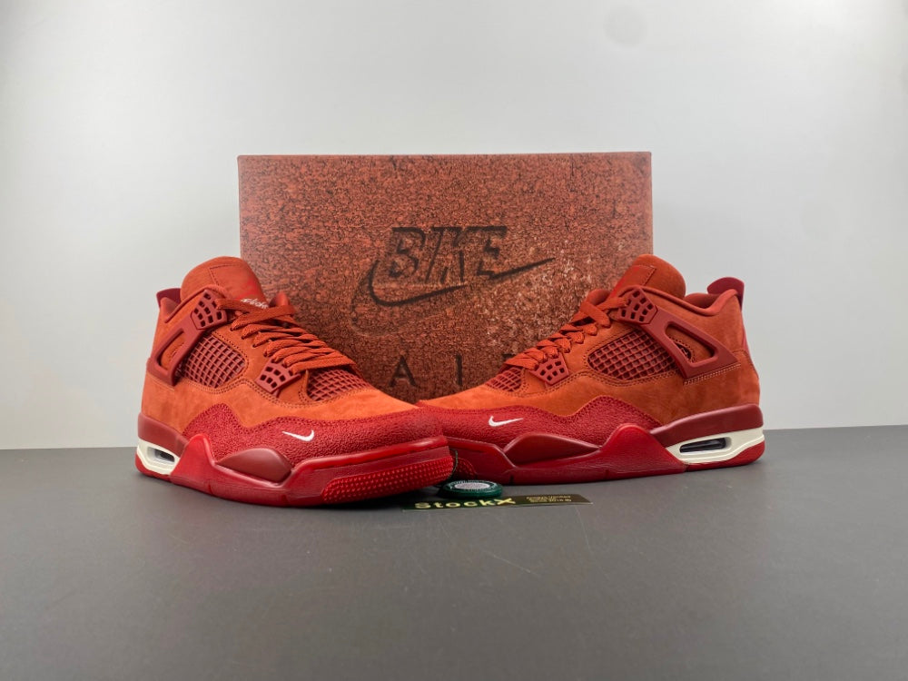 Nigel Sylvester x Air Jordan 4 “Brick by Brick” with hidden 3M reflective material, brick red color. Style code: HF4340-800