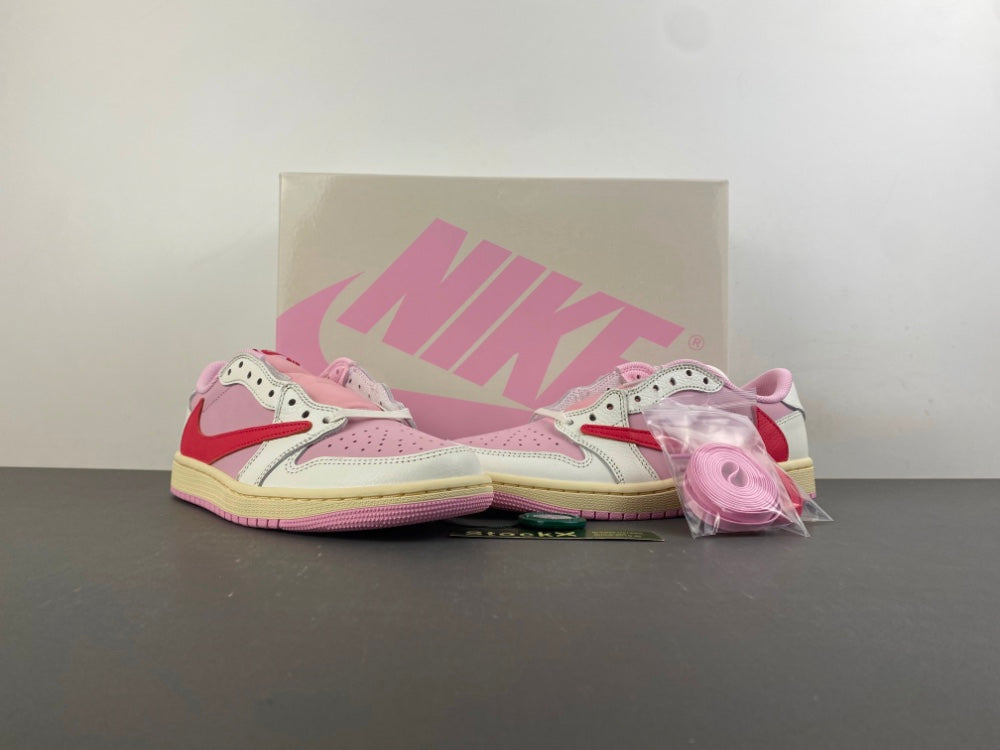 Travis Scott × AJ1 Low Shy Pink (Reverse Swoosh) Low Top, Style Code IQ7604-101