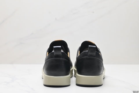 Ecco casual shoes, leather round toe flat shoes, men's low-top sneakers