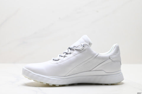 ECCO GOLF S-Three athletic shoes: patchwork upper, breathable mesh, lightweight, casual walking shoes.