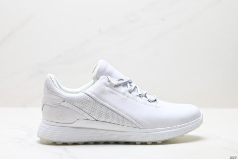 ECCO GOLF S-Three athletic shoes: patchwork upper, breathable mesh, lightweight, casual walking shoes.