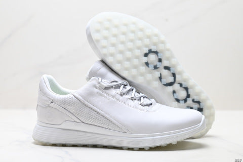 ECCO GOLF S-Three athletic shoes: patchwork upper, breathable mesh, lightweight, casual walking shoes.