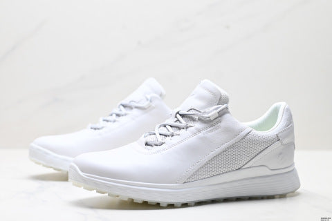 ECCO GOLF S-Three athletic shoes: patchwork upper, breathable mesh, lightweight, casual walking shoes.