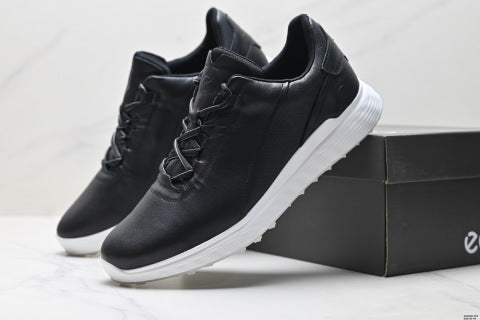 ECCO GOLF S-Three walking shoes, featuring a patchwork upper, breathable mesh, lightweight, and casual athletic design.