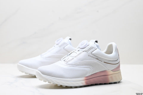 ECCO GOLF S-Three athletic shoes: patchwork upper, breathable mesh, lightweight, casual walking shoes.