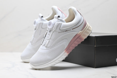 ECCO GOLF S-Three athletic shoes: patchwork upper, breathable mesh, lightweight, casual walking shoes.