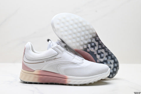 ECCO GOLF S-Three athletic shoes: patchwork upper, breathable mesh, lightweight, casual walking shoes.