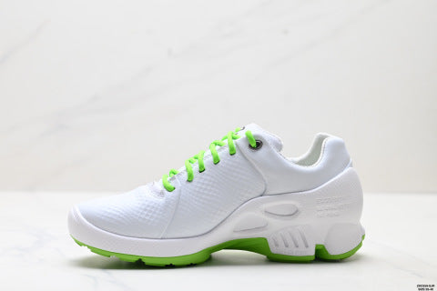 Ecco BIOM C-TRAIL series woman leather hiking shoes with round toe, thick sole, and laces.