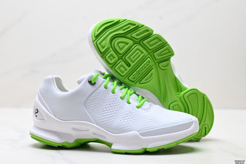 Ecco BIOM C-TRAIL series woman leather hiking shoes with round toe, thick sole, and laces.