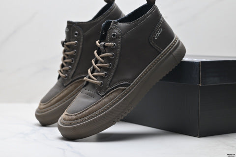 Ecco SOFT 5 LACE-UP Series Men's Outdoor Shoes, Leather Round Toe Platform Casual Shoes
