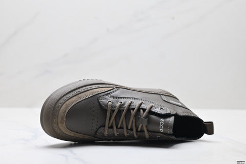 Ecco SOFT 5 LACE-UP Series Men's Outdoor Shoes, Leather Round Toe Platform Casual Shoes