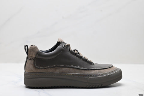 Ecco SOFT 5 LACE-UP series walking shoes, made of cowhide leather, round toe, thick sole, lace-up, casual shoes.