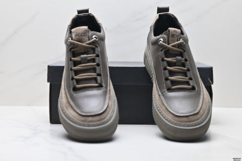 Ecco SOFT 5 LACE-UP series walking shoes, made of cowhide leather, round toe, thick sole, lace-up, casual shoes.