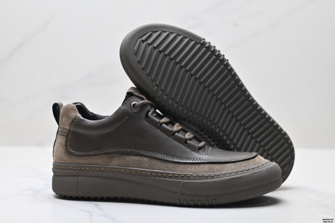 Ecco SOFT 5 LACE-UP series walking shoes, made of cowhide leather, round toe, thick sole, lace-up, casual shoes.