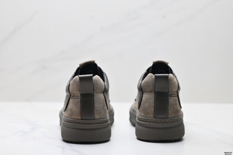 Ecco SOFT 5 LACE-UP series walking shoes, made of cowhide leather, round toe, thick sole, lace-up, casual shoes.