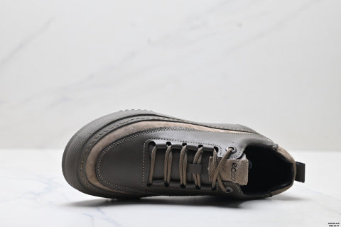 Ecco SOFT 5 LACE-UP series walking shoes, made of cowhide leather, round toe, thick sole, lace-up, casual shoes.