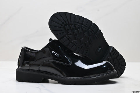Ecco Soft 5 Lace Top Grain Leather Shoes - Simple Business Style, Genuine Glossy Leather
