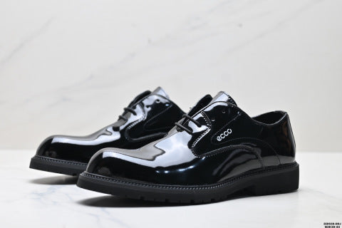 Ecco Soft 5 Lace Top Grain Leather Shoes - Simple Business Style, Genuine Glossy Leather