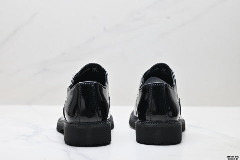Ecco Soft 5 Lace Top Grain Leather Shoes - Simple Business Style, Genuine Glossy Leather