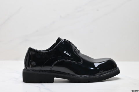 Ecco Soft 5 Lace Top Grain Leather Shoes - Simple Business Style, Genuine Glossy Leather