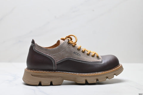 Ecco American Retro Work Shoes, Genuine Leather Low-Top Martin Shoes, Plus Size Casual Leather Shoes with Thick Sole