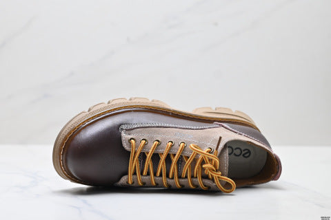 Ecco American Retro Work Shoes, Genuine Leather Low-Top Martin Shoes, Plus Size Casual Leather Shoes with Thick Sole