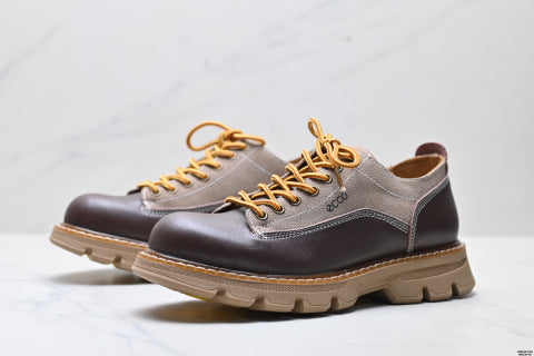 Ecco American Retro Work Shoes, Genuine Leather Low-Top Martin Shoes, Plus Size Casual Leather Shoes with Thick Sole