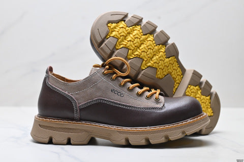 Ecco American Retro Work Shoes, Genuine Leather Low-Top Martin Shoes, Plus Size Casual Leather Shoes with Thick Sole