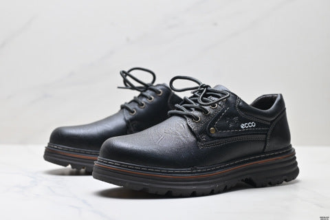 Ecco Dynamic Men's Casual Leather Shoes, Genuine Leather Thick-Soled Work Shoes, Outdoor Martin Shoes
