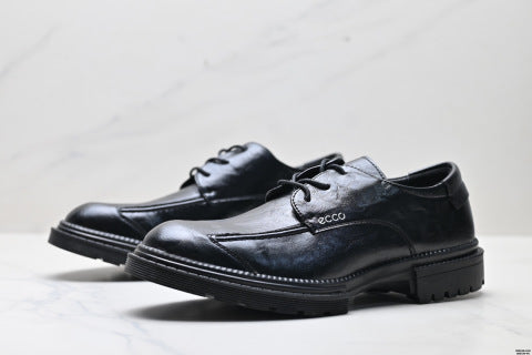 Ecco New Men's Casual Leather Shoes, Genuine Leather Business Lace-up British Style Cowhide Shoes, Soft Sole