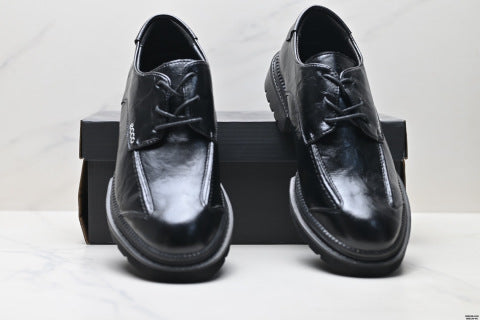 Ecco New Men's Casual Leather Shoes, Genuine Leather Business Lace-up British Style Cowhide Shoes, Soft Sole