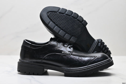 Ecco New Men's Casual Leather Shoes, Genuine Leather Business Lace-up British Style Cowhide Shoes, Soft Sole