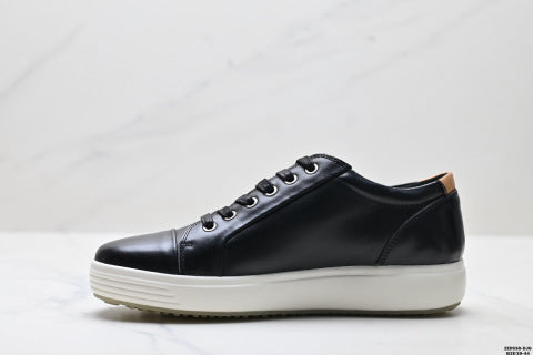 Ecco Soft 7 Lace Top Grain Cowhide Simple Business Genuine Leather Shoes