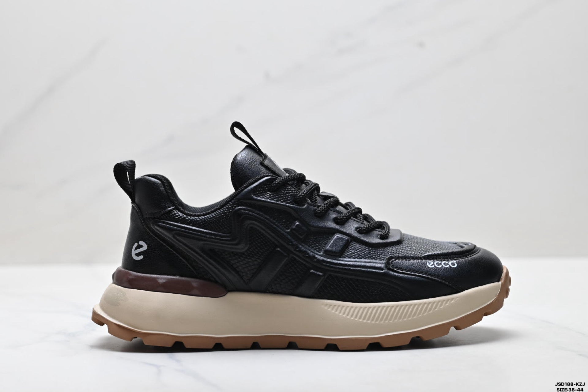 Ecco Fashion Black Leather Sneakers, Casual Men's Shoes, Biom Fjuel Lightweight Hiking Shoes.