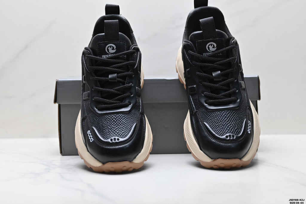 Ecco Fashion Black Leather Sneakers, Casual Men's Shoes, Biom Fjuel Lightweight Hiking Shoes.