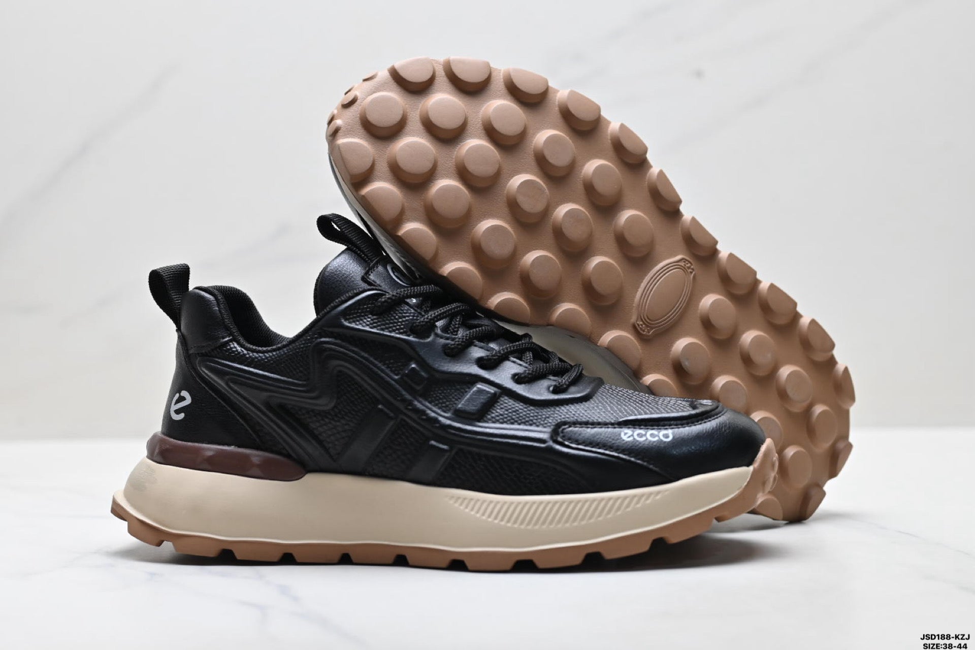Ecco Fashion Black Leather Sneakers, Casual Men's Shoes, Biom Fjuel Lightweight Hiking Shoes.