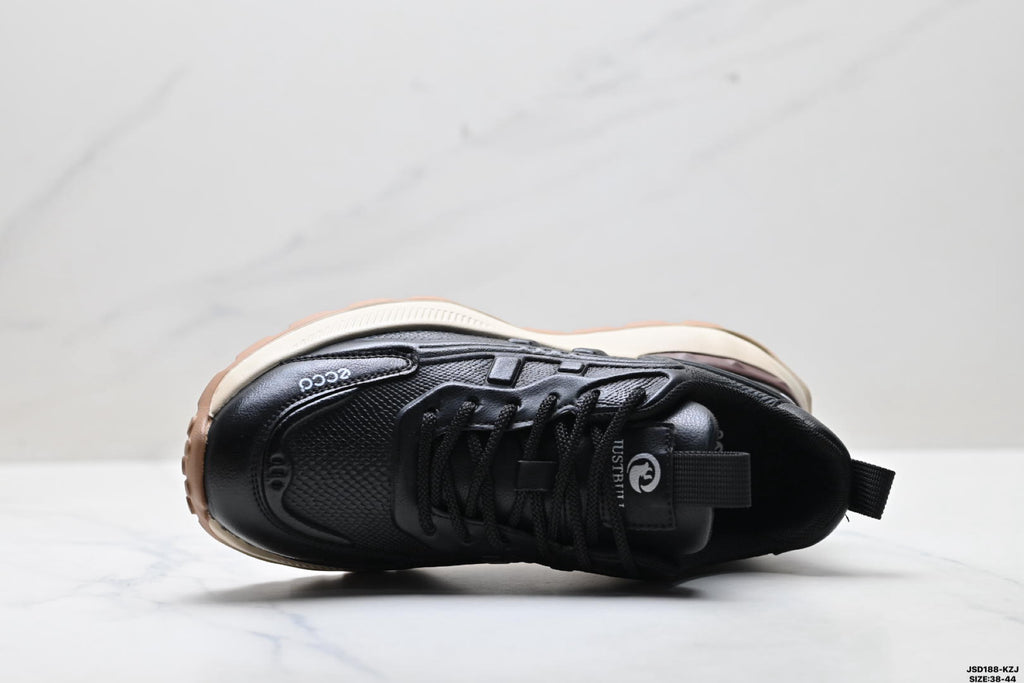 Ecco Fashion Black Leather Sneakers, Casual Men's Shoes, Biom Fjuel Lightweight Hiking Shoes.